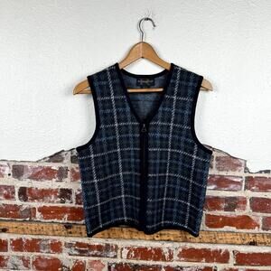 Vintage Requirements Jacket Size Small Blue Plaid Wool Zip Up Vest Classic